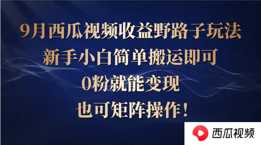 【2024.9.27】西瓜视频收益野路子玩法，新手小白简单搬运即可，0粉就能变现，也可矩阵-旺朝科技