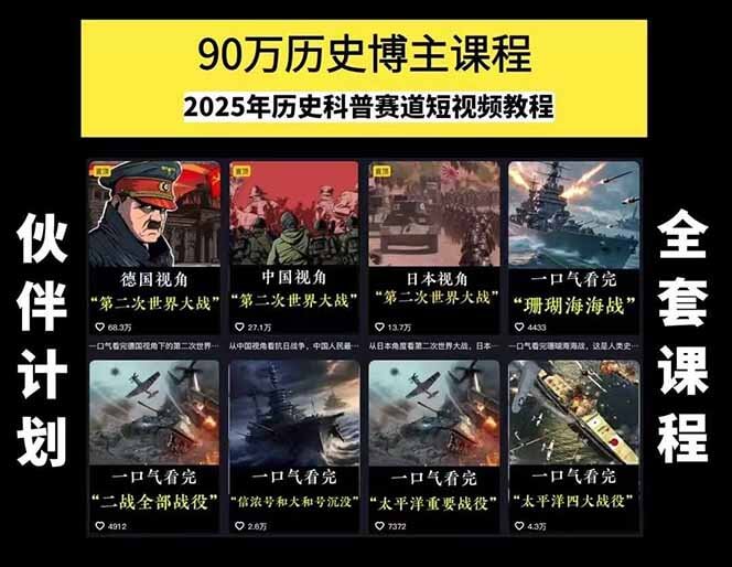 图片[1]-【2025.7.15】历史短视频赛道变现课，百集素材库应用，文案剪辑技巧，账号运营全案-旺朝科技